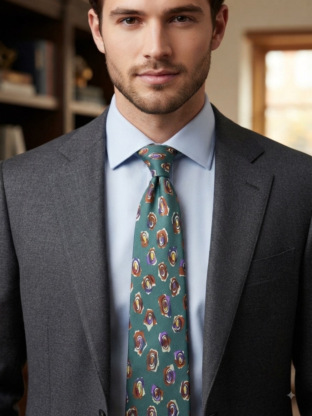 Men's Green Patterned Silk Tie - Classic Paisley Design